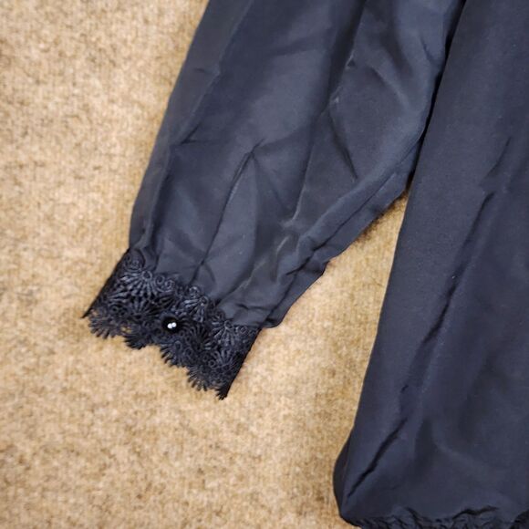 VTG Bedford Fair Black L/S Blouse High Collar Lace 22W Shoulder Pads Victorian - Picture 6 of 12